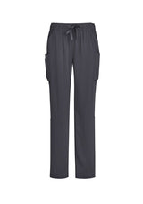 Women's charcoal scrub pants in size 3XL featuring multiple cargo pockets and roll-up legs for versatility and comfort.