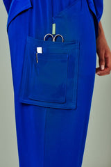 Electric Blue multi-pocket scrub pants for women in 5XL, featuring a straight leg cut and wicking, easy-care fabric.