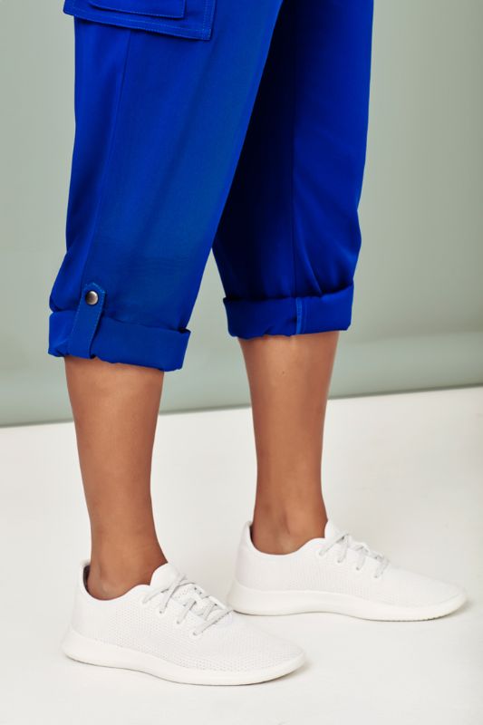 Electric Blue straight leg scrub pants with multi pockets and roll-up option for comfort and functionality in healthcare settings.