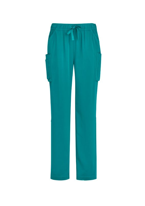 Teal 5XL women's scrub pants with multi pockets, straight leg design, and roll-up option for versatility and comfort.