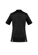 Black Women's Riley V-Neck Scrub Top in 2XL, featuring comfortable cotton-rich fabric and antibacterial stretch side panels.
