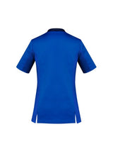 Electric Blue Women's Riley V-Neck Scrub Top, size XXS, featuring breathable fabric and antibacterial stretch side panels for comfort.