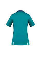 Teal Women's Riley V-Neck Scrub Top in size XXS, featuring breathable fabric and antibacterial side panels for comfort.