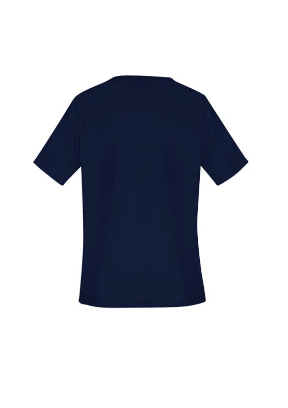 Navy women's Tokyo V-neck scrub top in size XXS, featuring antimicrobial treatment, multiple pockets, and a tailored fit.