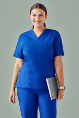 Women's Tokyo V-Neck Scrub Top in Royal blue, XXS, featuring antimicrobial technology and multiple pockets for healthcare professionals.