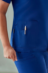 Royal blue Women's Tokyo V-Neck Scrub Top in 3XL, featuring antimicrobial fabric, multiple pockets, and a tailored fit.