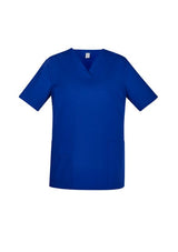 Women's Royal V-Neck Scrub Top in XXS, featuring antimicrobial fabric and multiple pockets for stylish, functional workwear.