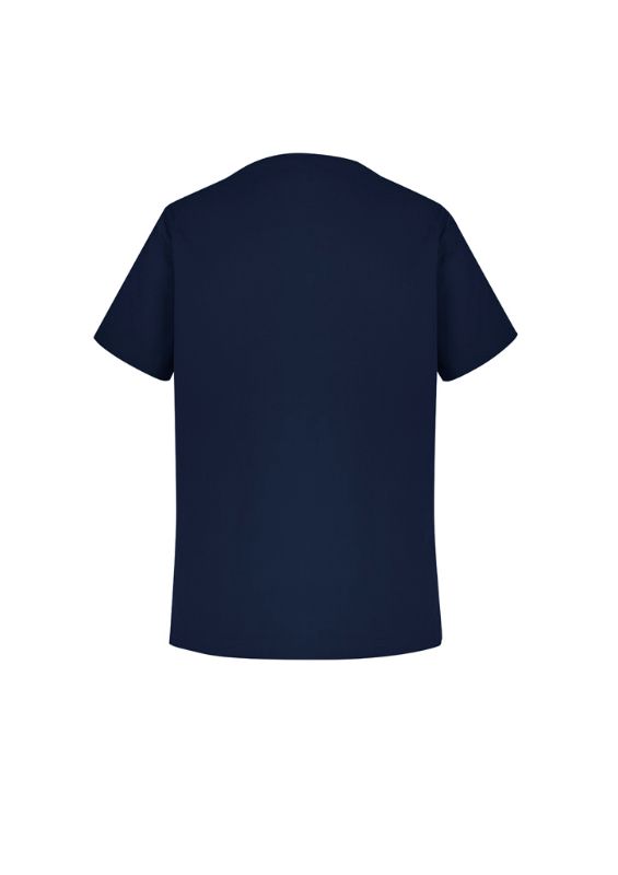 Men's Tokyo V-Neck Scrub Top in Midnight Navy, featuring antimicrobial fabric, multiple pockets, and a polished V-neck design.