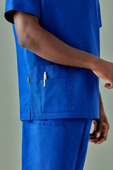 Men's Royal V-Neck Scrub Top (XL) by Biz Collection, featuring antimicrobial fabric, multiple pockets, and modern fit.