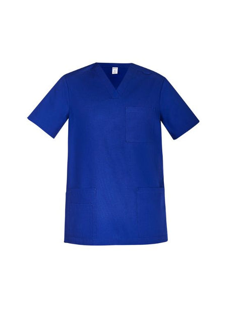 Men's Royal V-Neck Scrub Top in XS, featuring antimicrobial fabric, multiple pockets, and a flattering fit for healthcare professionals.