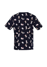 Midnight Navy Women's Best Friends Scrub Top by Biz Collection, featuring a subtle print, 100% cotton comfort, size XS.