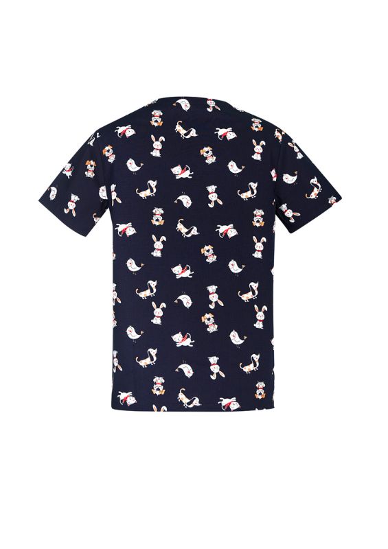 Men's Midnight Navy Best Friends Scrub Top in Large, featuring soft cotton fabric and a playful print for healthcare professionals.