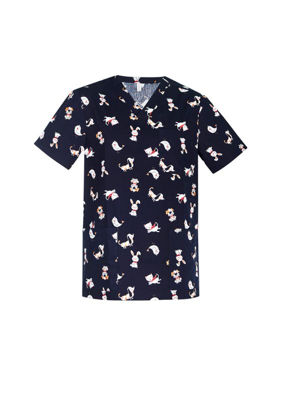 Mens Best Friends Scrub Top in Midnight Navy (3XL) featuring a subtle print, ideal for healthcare professionals and comfort.