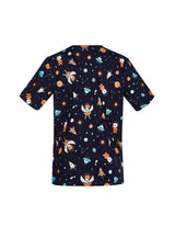 Women's Midnight Navy Space Party Scrub Top in 3XL, featuring a subtle space print, crafted from breathable 100% cotton.