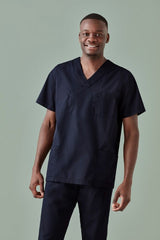 Unisex Hartwell reversible scrub top in Midnight Navy, XXS, featuring pockets and durable, breathable fabric for healthcare professionals.