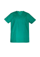 Unisex reversible surgical green scrub top from Biz Collection, featuring chest and back pockets for practicality in healthcare.