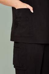 Womens Avery V-Neck Scrub Top in black, size 4XL, featuring pockets, easy fit, and moisture-wicking fabric for comfort.