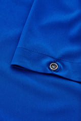 Women's Electric Blue V-neck scrub top in size M, featuring pockets and a comfortable fit for healthcare professionals.