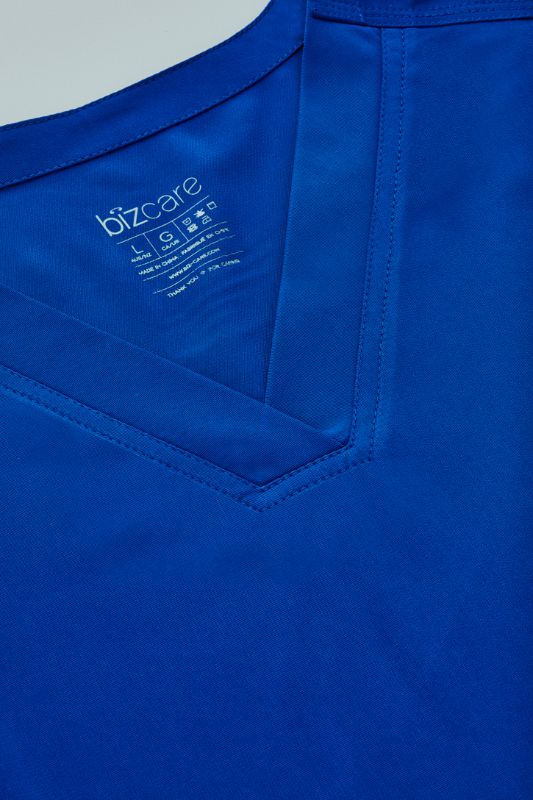 Electric Blue V-neck scrub top in 4XL, featuring multiple pockets and a comfortable fit for healthcare professionals.