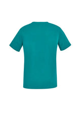 Teal women's Avery V-neck scrub top with pockets and utility loops, made of breathable fabric, size S by Biz Collection.