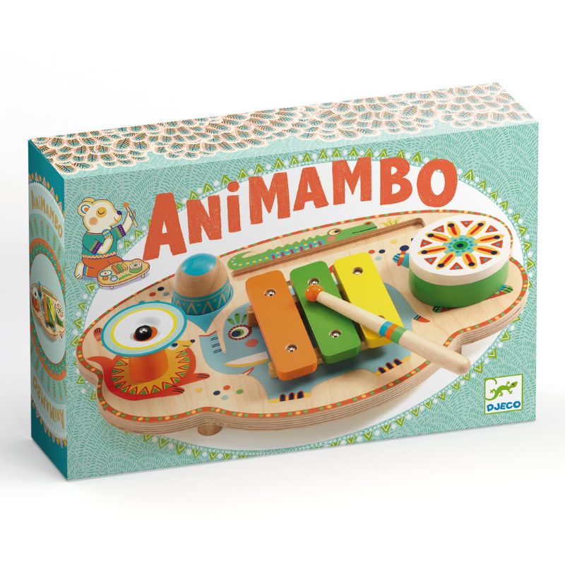 Colorful musical table with drum, xylophone, cymbal, and maraca, designed for toddlers to explore sound and creativity.