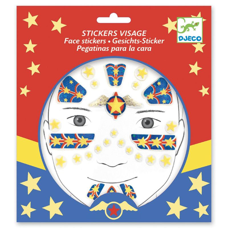 Colorful Djeco Super Hero sticker activity books set of 4, designed for creative storytelling and imaginative play.