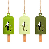 Set of 3 green wind chimes in assorted designs, crafted from ceramic and pinwood, creating soothing melodies outdoors.