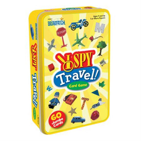 "I Spy Travel Card Tin featuring engaging seek-and-find gameplay for kids, perfect for family road trips and on-the-go fun."