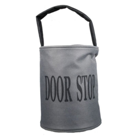 Set of 4 stylish black/grey doorstop bags with metal rings, measuring 28 cm, preventing door slams while protecting floors.