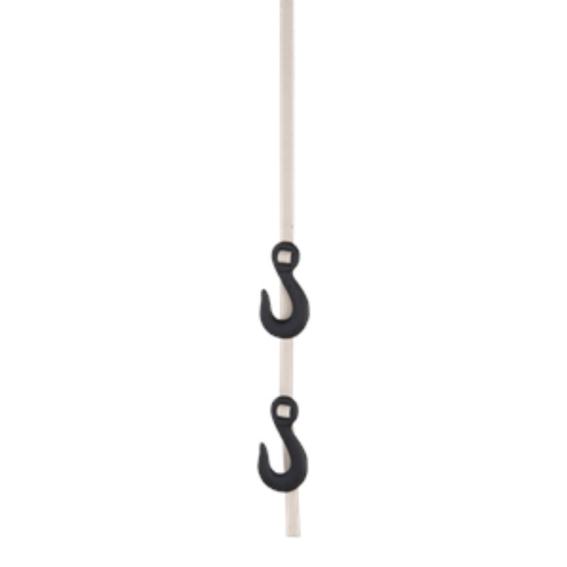 Versatile webbing with two adjustable cast iron hooks, perfect for organizing and displaying items in tight spaces.