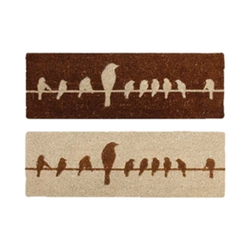 Set of 6 assorted doormats featuring whimsical birds on a wire, ideal for cleaning shoes and enhancing entryways.