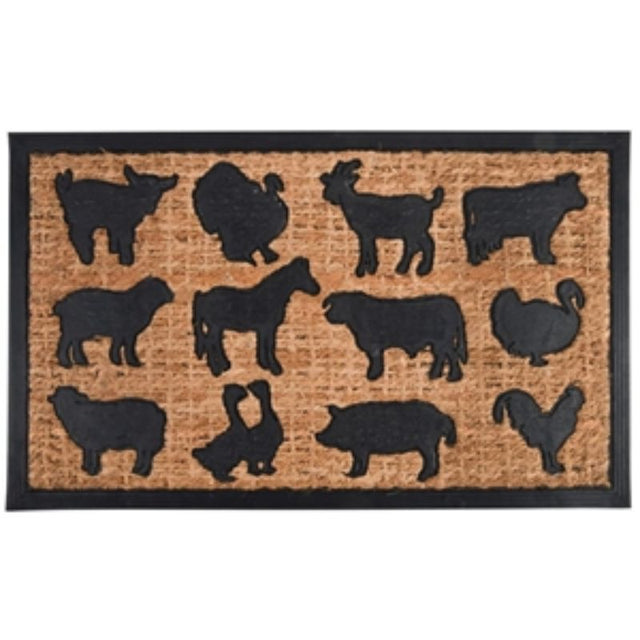 Charming set of 6 farm animal doormats, durable rubber and coir, 75.5cm, perfect for welcoming guests and keeping floors clean.