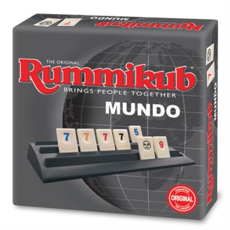 Colorful Rummikub Mundo Game featuring vibrant tiles for strategic gameplay, designed for 2 to 6 players.