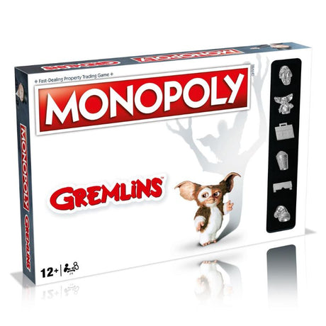 Colorful Monopoly - Gremlins game board featuring Kingston Falls landmarks and quirky Peltzer inventions for family fun.