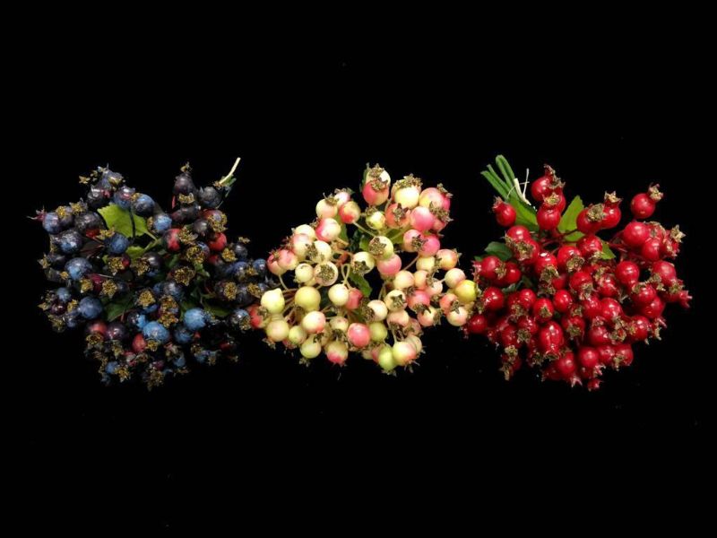 Pink and green artificial mini rosehip bundle of six, perfect for elegant decor and effortless arrangements.