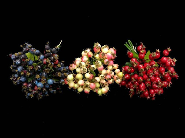 Pink and green artificial mini rosehip bundle of six, perfect for elegant decor and effortless arrangements.