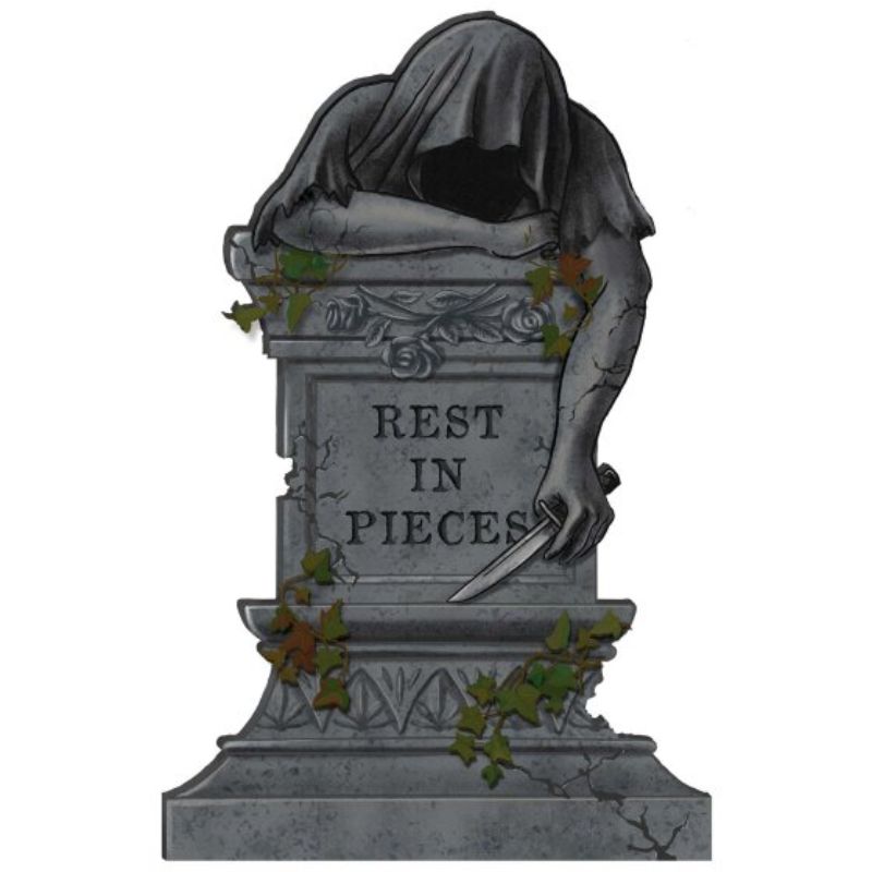 Eerie 55cm styrofoam tombstone decoration features weathered stone effects, perfect for Halloween settings and graveyard scenes.