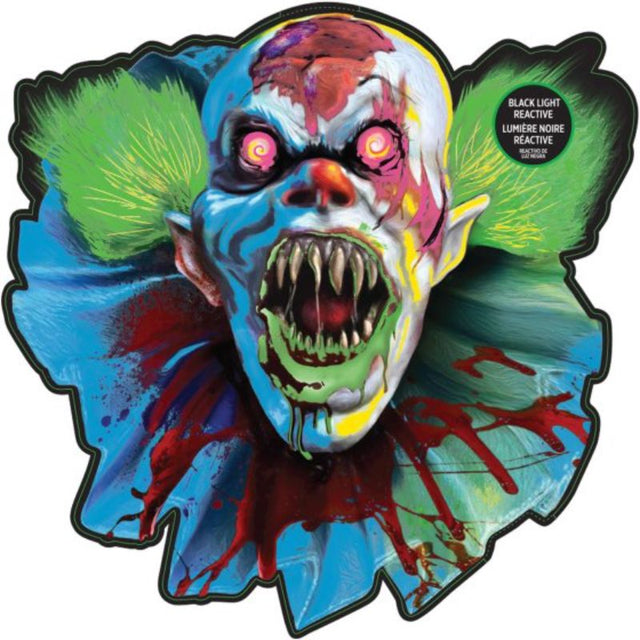 Creepy Carnival Cutout, 39cm x 37cm, black light reactive decoration for spooky Halloween displays.