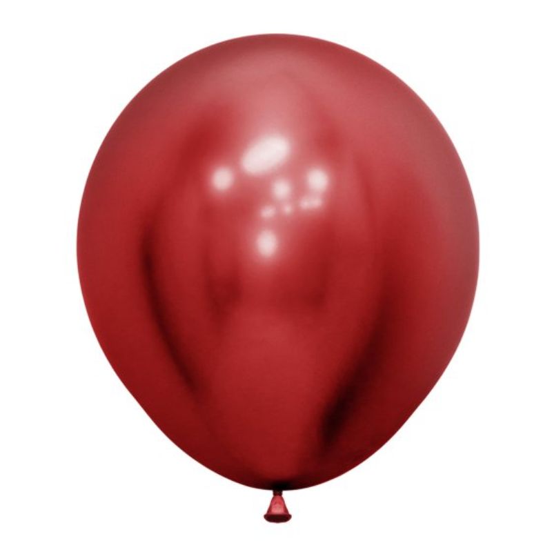 Bright red 60cm Crystal Reflex latex balloons in a pack of 3, perfect for festive celebrations and elegant decorating.