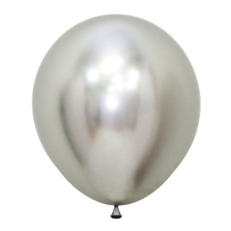 Pack of 6 metallic reflex silver balloons, 45cm, perfect for elegant decoration at parties, weddings, and events.