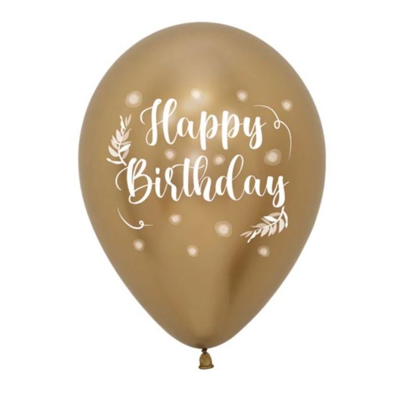 Sempertex 30cm Happy Birthday Romantic Leaves Metallic Reflex Gold Latex Balloons, 12PK - Pack of 12