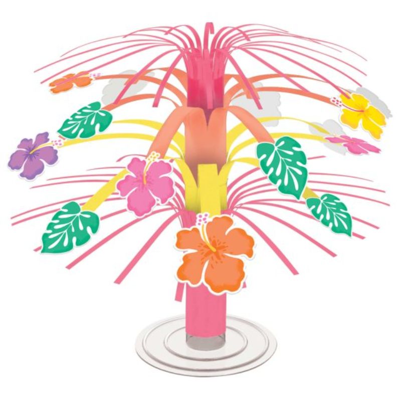 Colorful 21cm plastic hibiscus cascade centerpiece adds vibrant summer vibes to tables and events. Perfect for tropical themes.