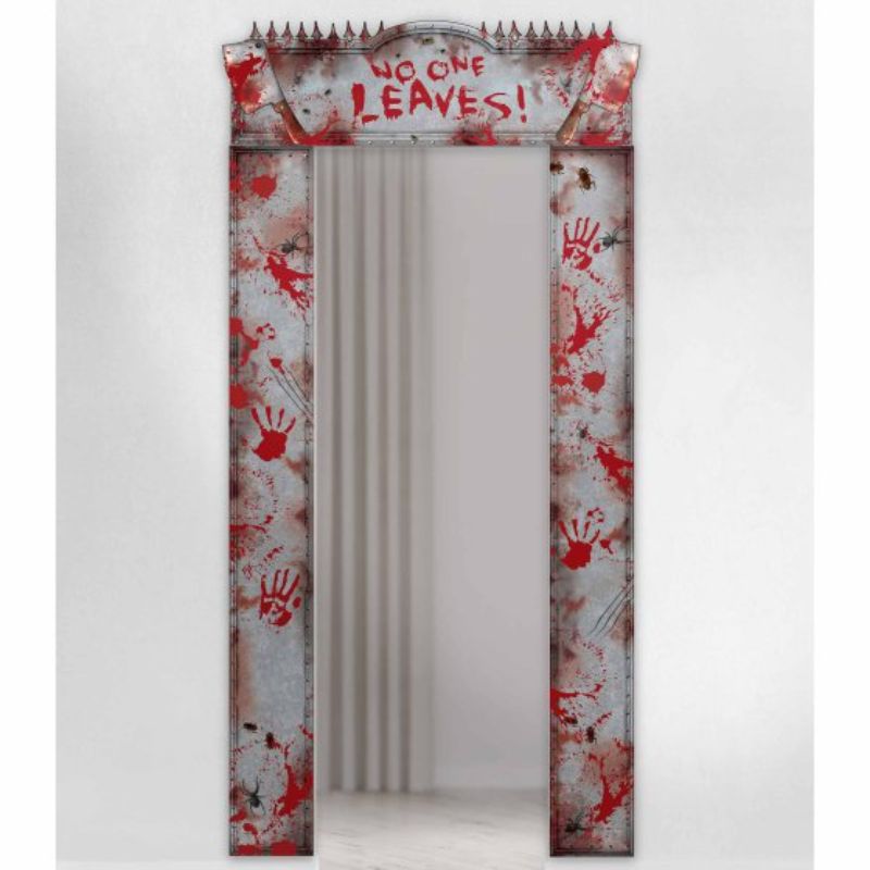 Eerie Bloody Doorway Decoration measuring 108cm x 214cm, perfect for Halloween fun and spooky gatherings.