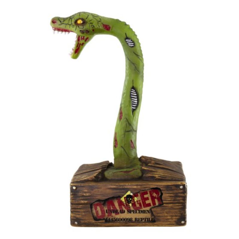 Animatronic Zombie Snake slithers with lights and sounds, perfect for eerie Halloween decor at 37cm height.