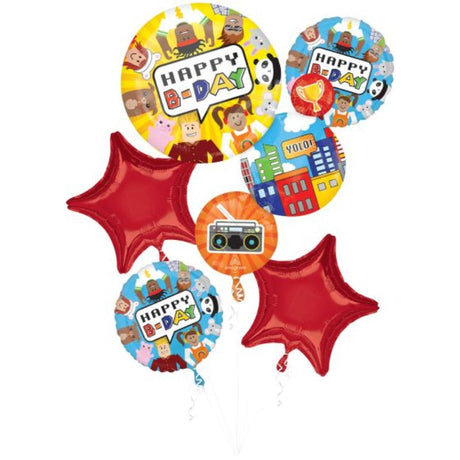 Vibrant foil balloons with 'Happy Birthday' designs, perfect for elevating any birthday celebration. Pack of 5.