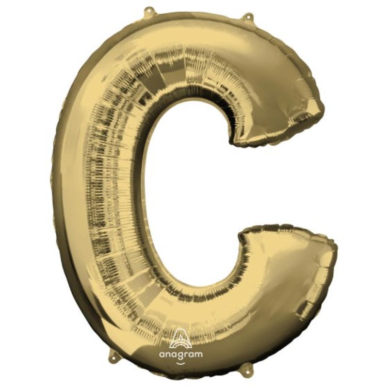 Self-sealing 86cm white gold foil balloon in the shape of the letter C, perfect for elegant celebrations and decor.