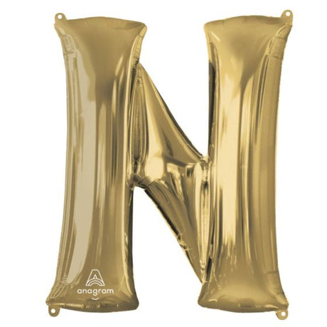 White gold 86cm letter N balloon, self-sealing foil, ideal for celebrations and elegant party decor.