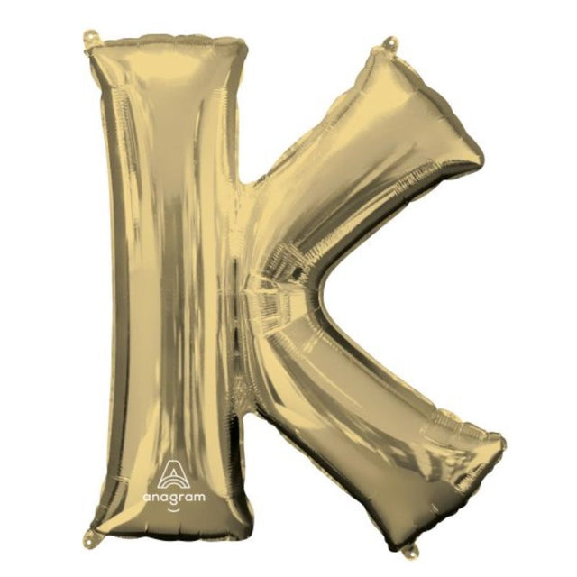 SuperShape Letter K balloon in luxe white gold, 86cm, self-sealing, ideal for stylish decorations at celebrations.