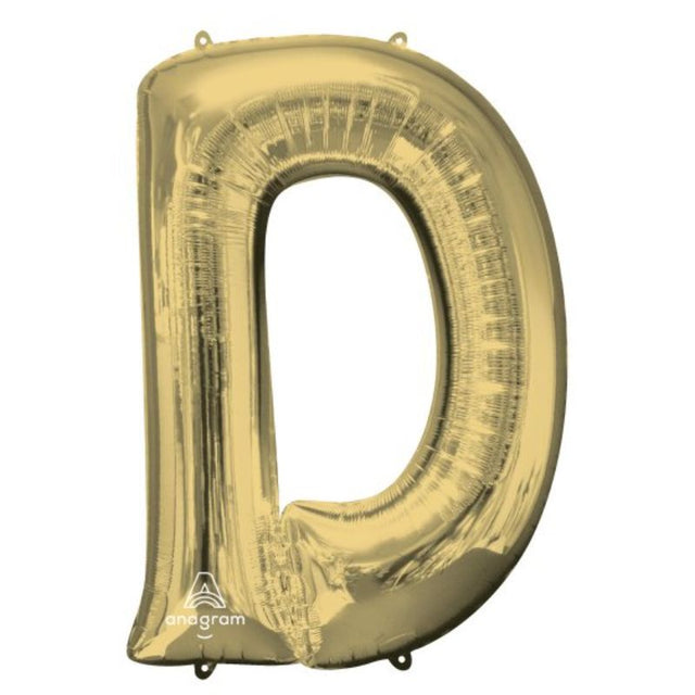 SuperShape Letter D in white gold, 86cm foil balloon, perfect for elegant celebrations and party decor.