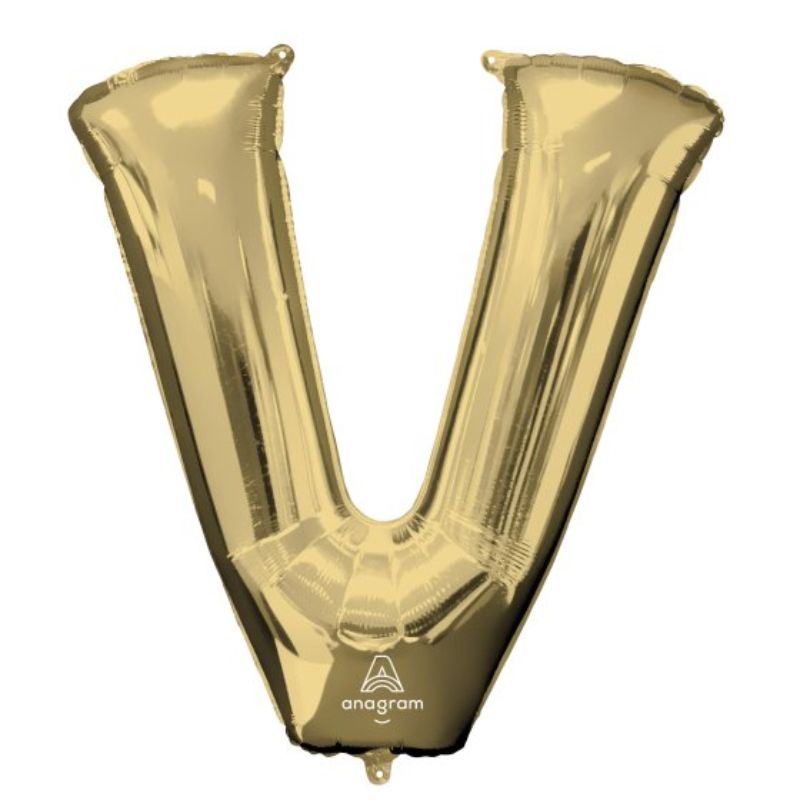 White Gold SuperShape Letter V foil balloon, 86cm, ideal for glamorous celebrations and events.